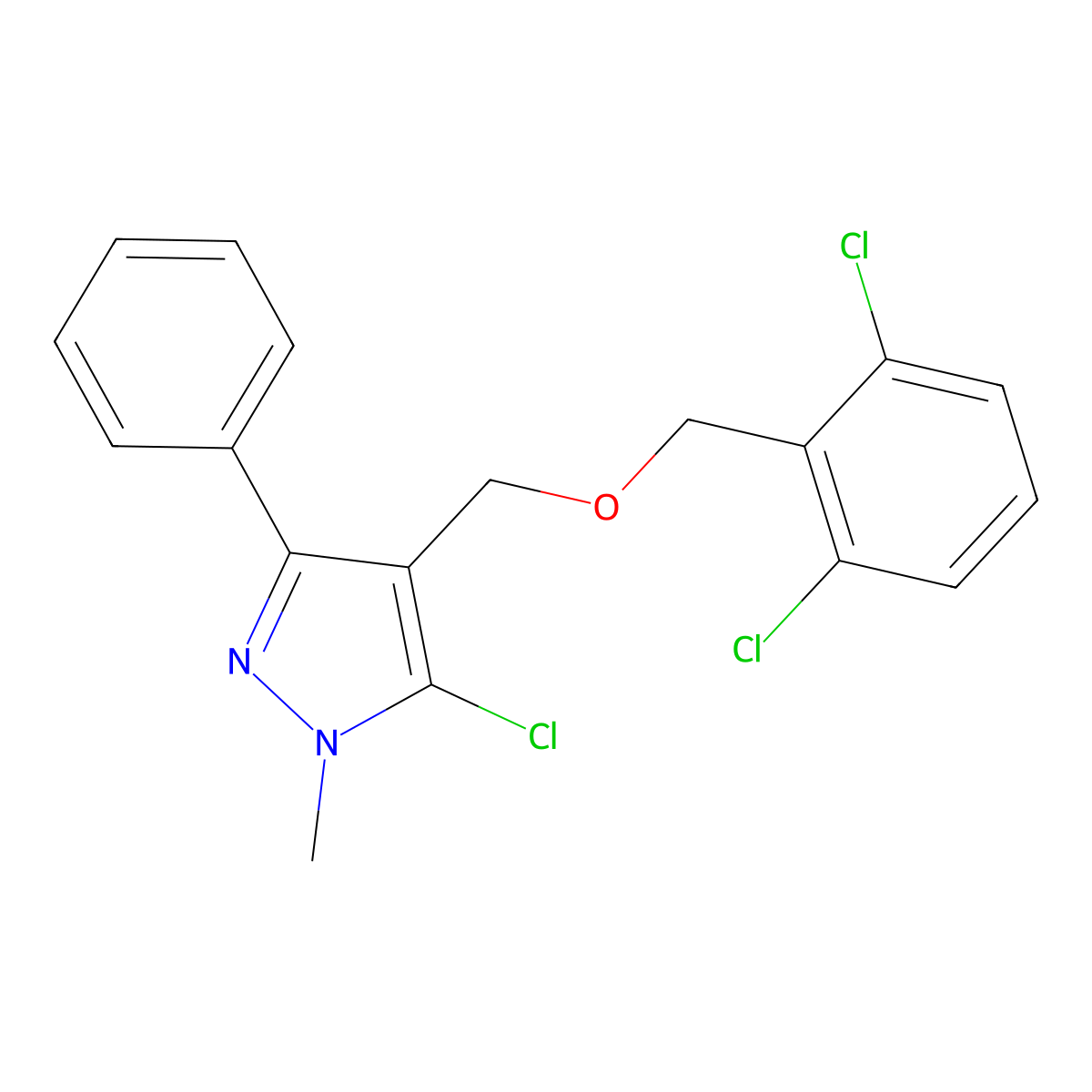 5-chloro-4-{[(2,6-dichlorobenzyl)oxy]methyl}-1-methyl-3-phenyl-1H-pyrazole molecular structure, CAS 318248-47-4