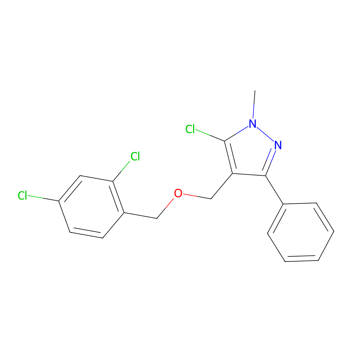 5-chloro-4-{[(2,4-dichlorobenzyl)oxy]methyl}-1-methyl-3-phenyl-1H-pyrazole molecular structure, CAS 318248-48-5