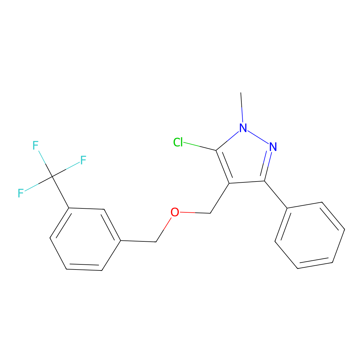 (5-chloro-1-methyl-3-phenyl-1H-pyrazol-4-yl)methyl 3-(trifluoromethyl)benzyl ether molecular structure, CAS 318248-50-9