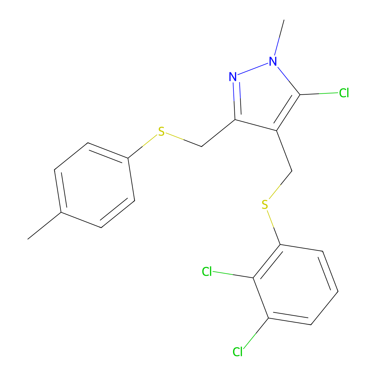 5-chloro-4-{[(2,3-dichlorophenyl)sulfanyl]methyl}-1-methyl-3-{[(4-methylphenyl)sulfanyl]methyl}-1H-pyrazole molecular structure, CAS 318248-66-7