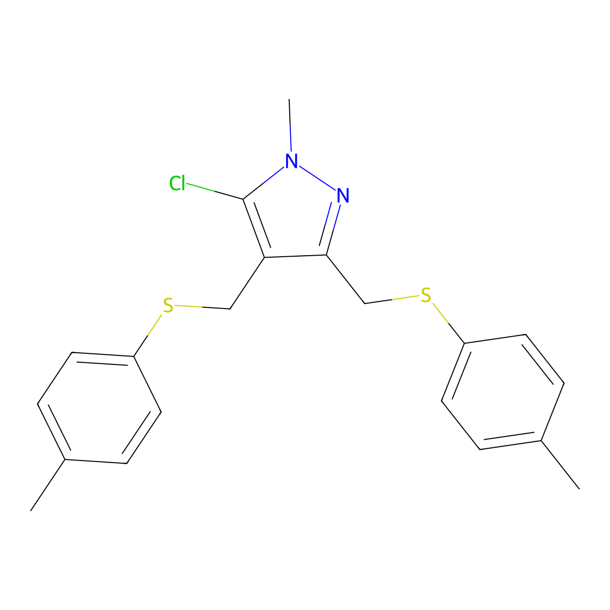 5-Chloro-1-methyl-3,4-bis[(4-methylphenyl)sulfanylmethyl]pyrazole molecular structure, CAS 318248-69-0