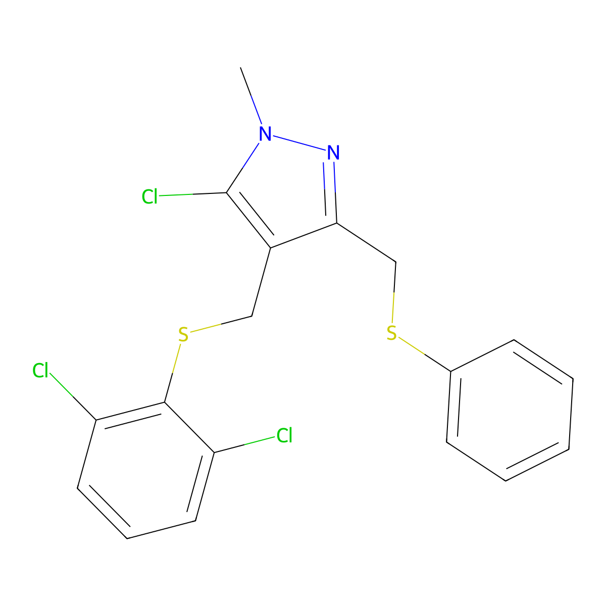 5-chloro-4-{[(2,6-dichlorophenyl)sulfanyl]methyl}-1-methyl-3-[(phenylsulfanyl)methyl]-1H-pyrazole molecular structure, CAS 318248-72-5