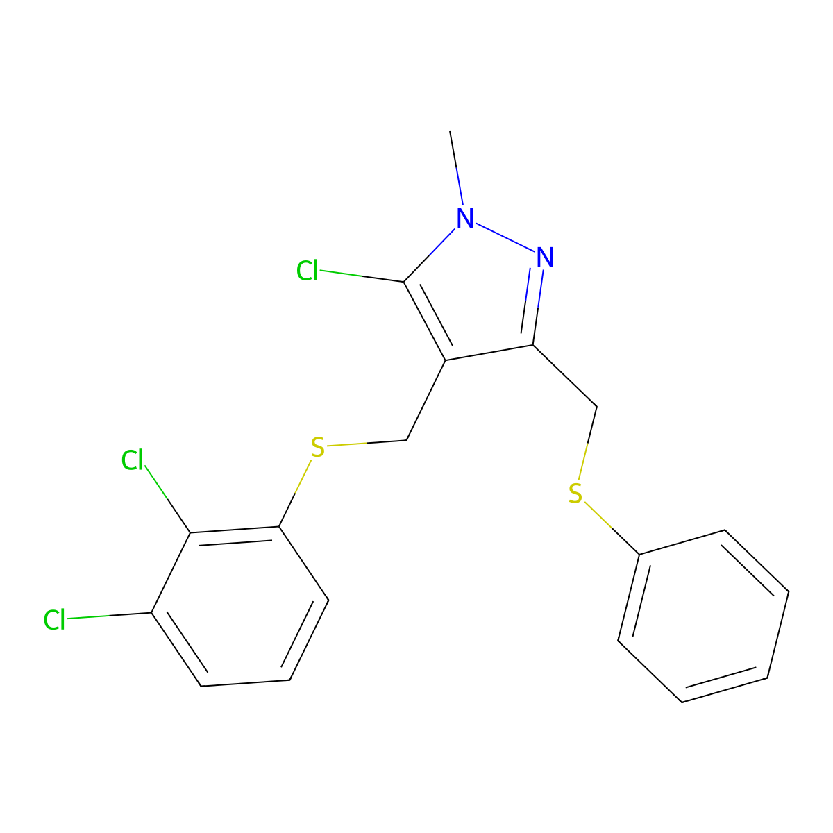 5-chloro-4-{[(2,3-dichlorophenyl)sulfanyl]methyl}-1-methyl-3-[(phenylsulfanyl)methyl]-1H-pyrazole molecular structure, CAS 318248-73-6