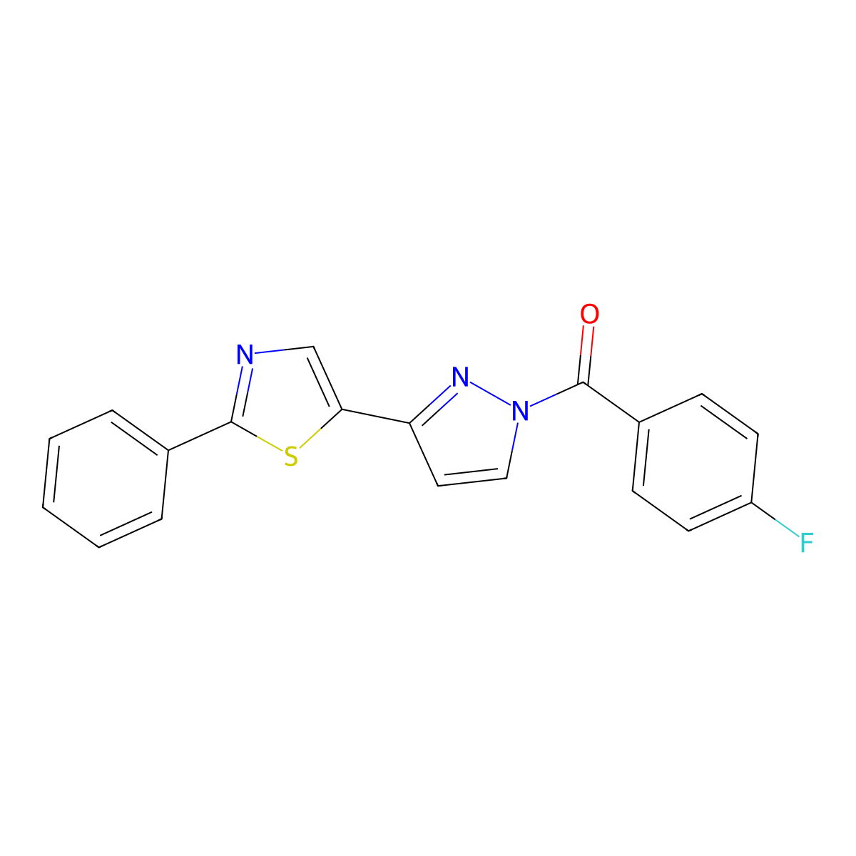 (4-Fluorophenyl)-[3-(2-phenyl-1,3-thiazol-5-yl)pyrazol-1-yl]methanone molecular structure, CAS 318248-76-9