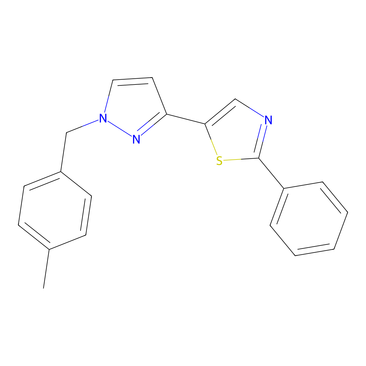 5-[1-[(4-Methylphenyl)methyl]-3-pyrazolyl]-2-phenylthiazole molecular structure, CAS 318255-92-4