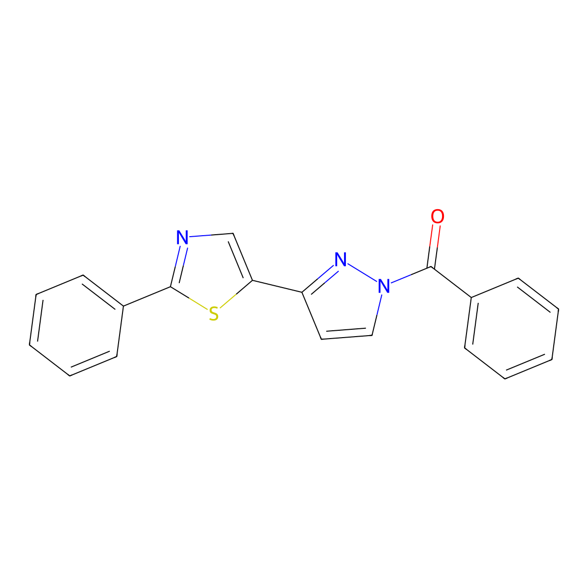 Phenyl-[3-(2-phenyl-1,3-thiazol-5-yl)pyrazol-1-yl]methanone molecular structure, CAS 318256-00-7