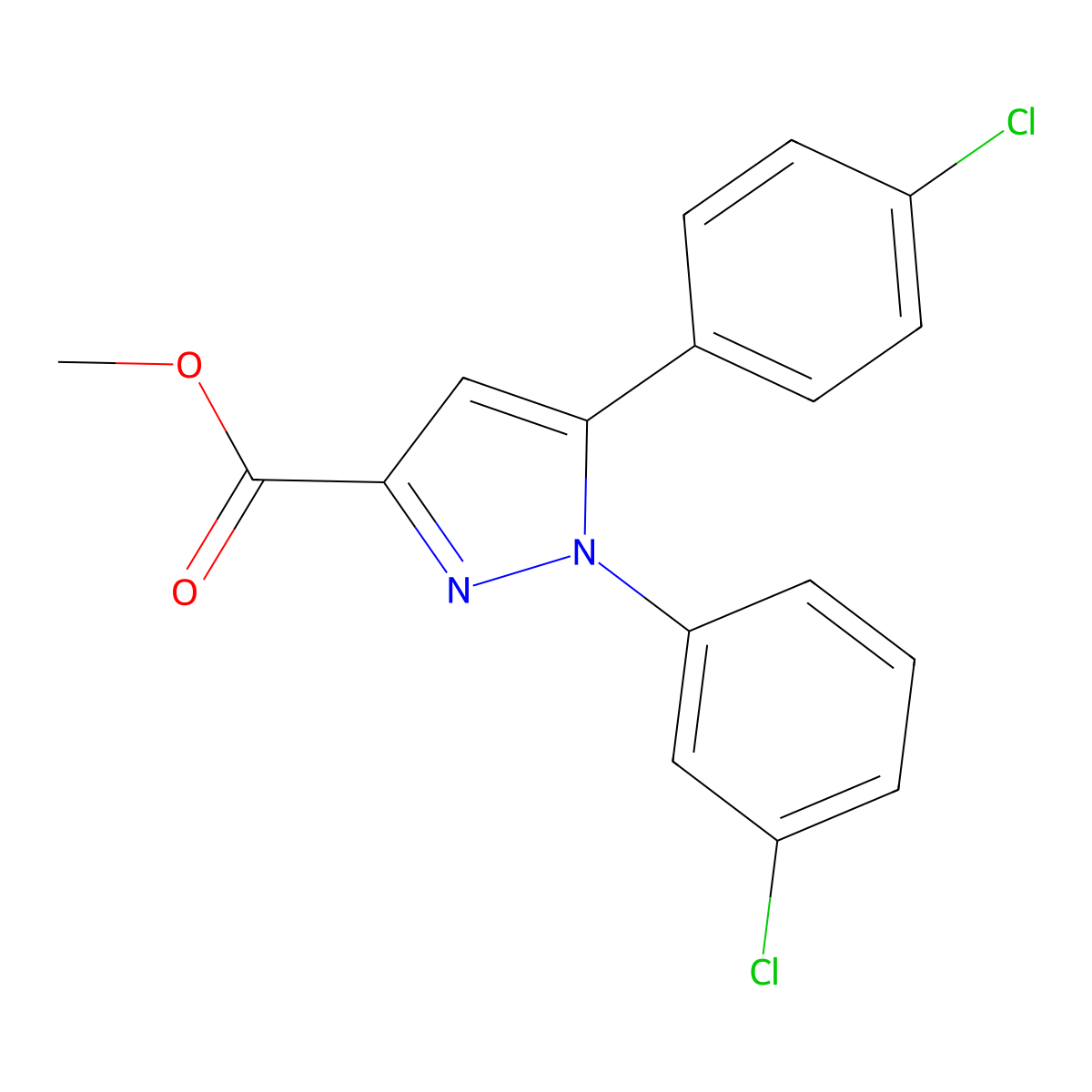 methyl 1-(3-chlorophenyl)-5-(4-chlorophenyl)-1H-pyrazole-3-carboxylate molecular structure, CAS 318256-12-1