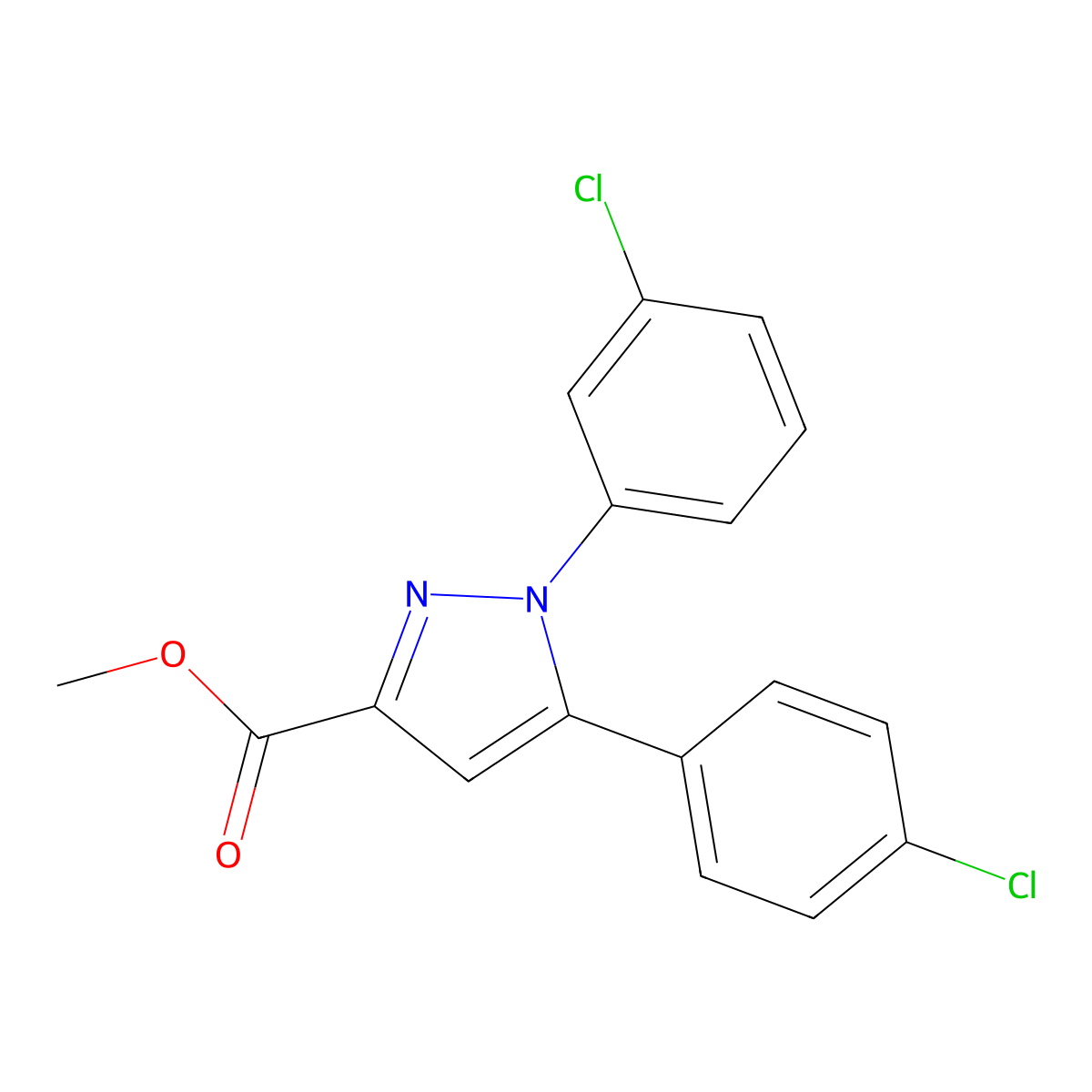 methyl 1-(3-chlorophenyl)-5-(4-chlorophenyl)-1H-pyrazole-3-carboxylate molecular structure, CAS 318256-12-1