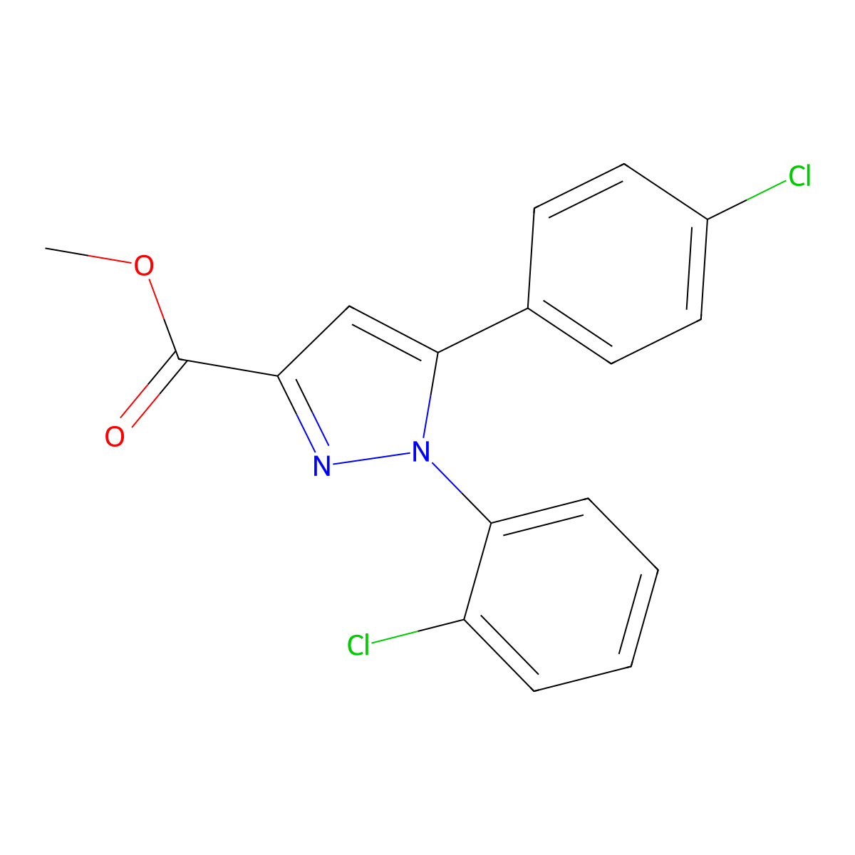 methyl 1-(2-chlorophenyl)-5-(4-chlorophenyl)-1H-pyrazole-3-carboxylate molecular structure, CAS 318256-13-2