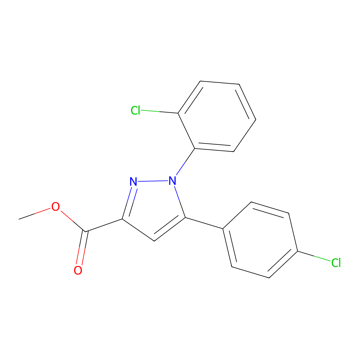 methyl 1-(2-chlorophenyl)-5-(4-chlorophenyl)-1H-pyrazole-3-carboxylate molecular structure, CAS 318256-13-2