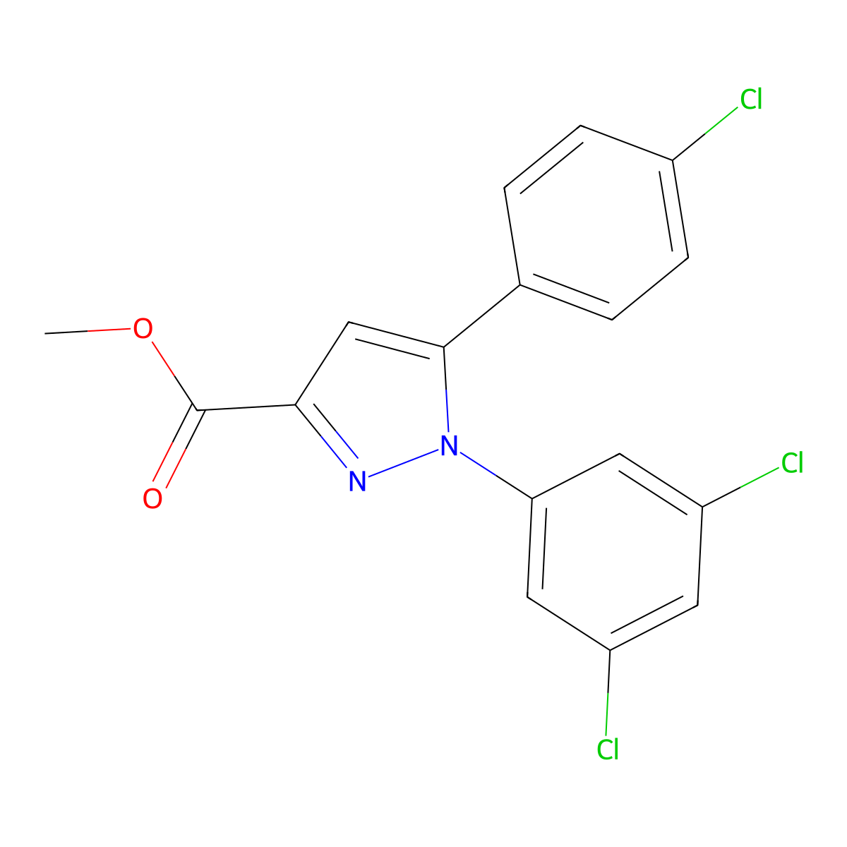 methyl 5-(4-chlorophenyl)-1-(3,5-dichlorophenyl)-1H-pyrazole-3-carboxylate molecular structure, CAS 318256-15-4