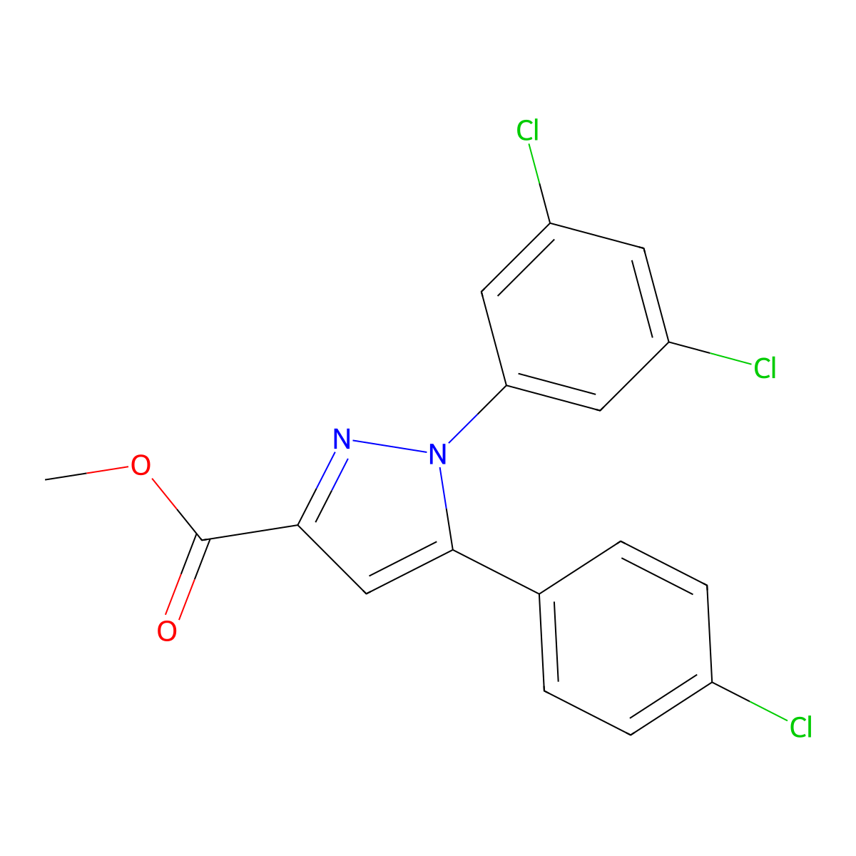 methyl 5-(4-chlorophenyl)-1-(3,5-dichlorophenyl)-1H-pyrazole-3-carboxylate molecular structure, CAS 318256-15-4