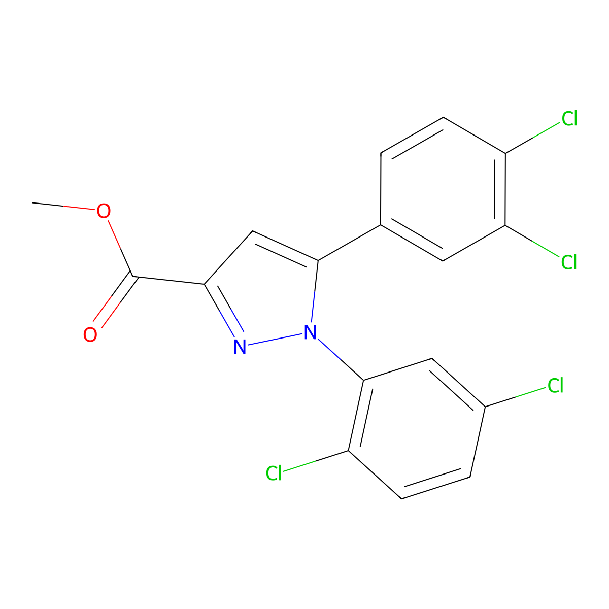 methyl 1-(2,5-dichlorophenyl)-5-(3,4-dichlorophenyl)-1H-pyrazole-3-carboxylate molecular structure, CAS 318256-16-5
