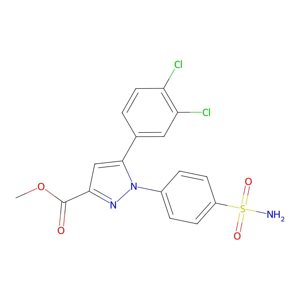 methyl 1-[4-(aminosulfonyl)phenyl]-5-(3,4-dichlorophenyl)-1H-pyrazole-3-carboxylate molecular structure, CAS 318256-17-6