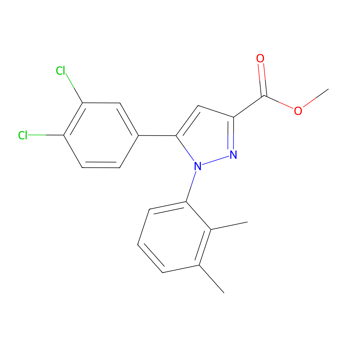 methyl 5-(3,4-dichlorophenyl)-1-(2,3-dimethylphenyl)-1H-pyrazole-3-carboxylate molecular structure, CAS 318256-18-7