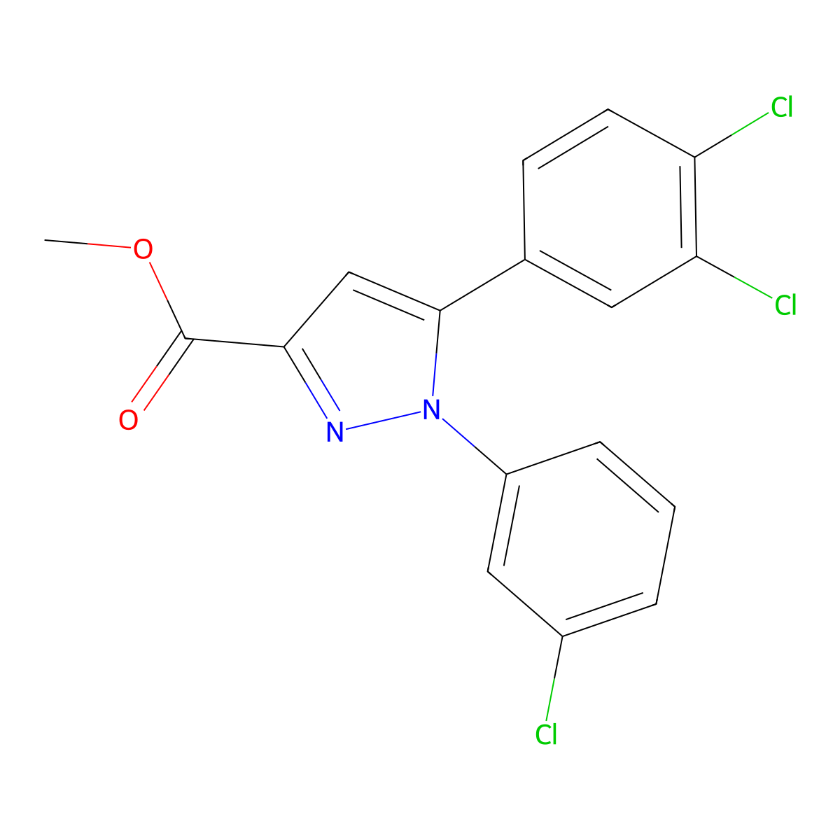 methyl 1-(3-chlorophenyl)-5-(3,4-dichlorophenyl)-1H-pyrazole-3-carboxylate molecular structure, CAS 318256-19-8
