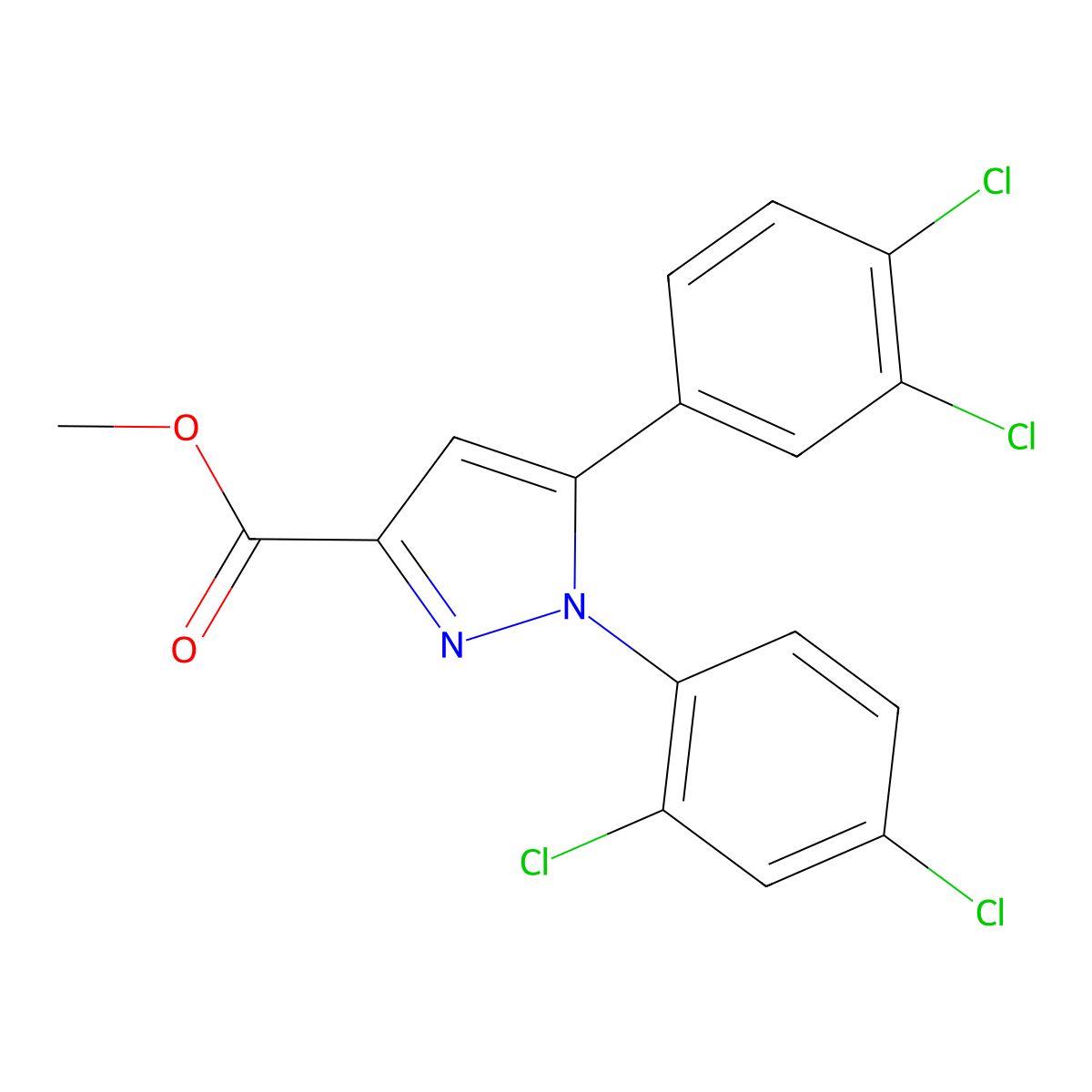 methyl 1-(2,4-dichlorophenyl)-5-(3,4-dichlorophenyl)-1H-pyrazole-3-carboxylate molecular structure, CAS 318256-20-1