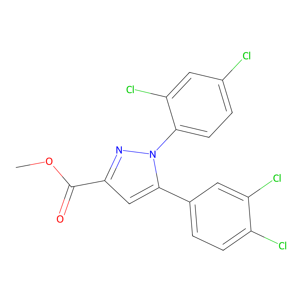 methyl 1-(2,4-dichlorophenyl)-5-(3,4-dichlorophenyl)-1H-pyrazole-3-carboxylate molecular structure, CAS 318256-20-1