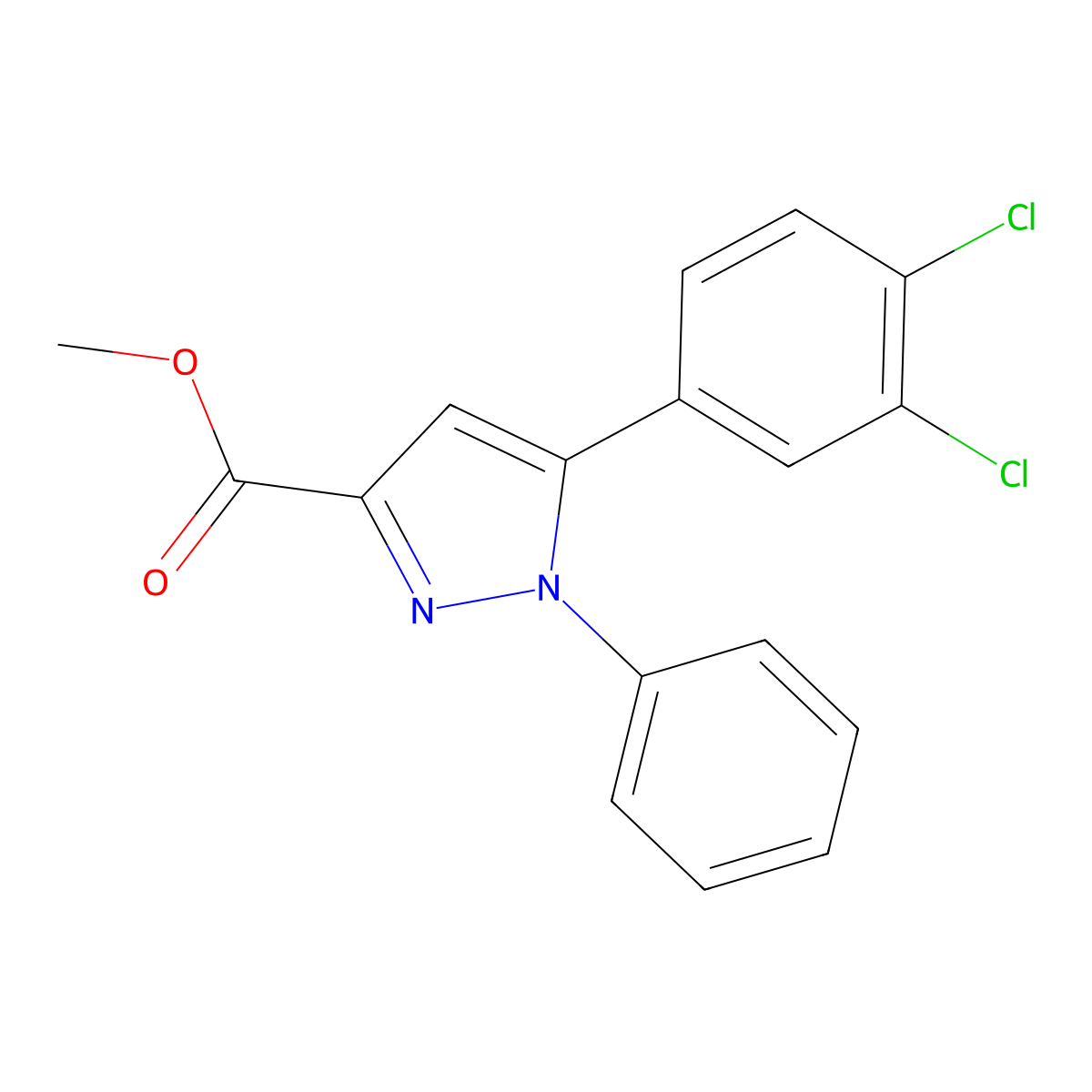 methyl 5-(3,4-dichlorophenyl)-1-phenyl-1H-pyrazole-3-carboxylate molecular structure, CAS 318256-21-2