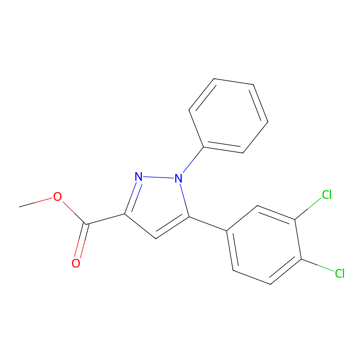 methyl 5-(3,4-dichlorophenyl)-1-phenyl-1H-pyrazole-3-carboxylate molecular structure, CAS 318256-21-2