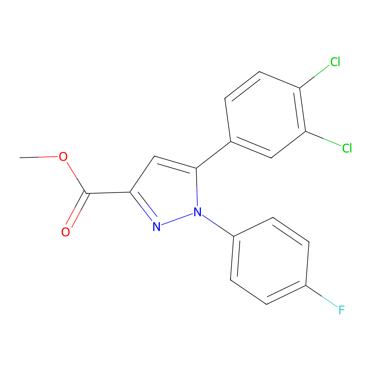 methyl 5-(3,4-dichlorophenyl)-1-(4-fluorophenyl)-1H-pyrazole-3-carboxylate molecular structure, CAS 318256-22-3