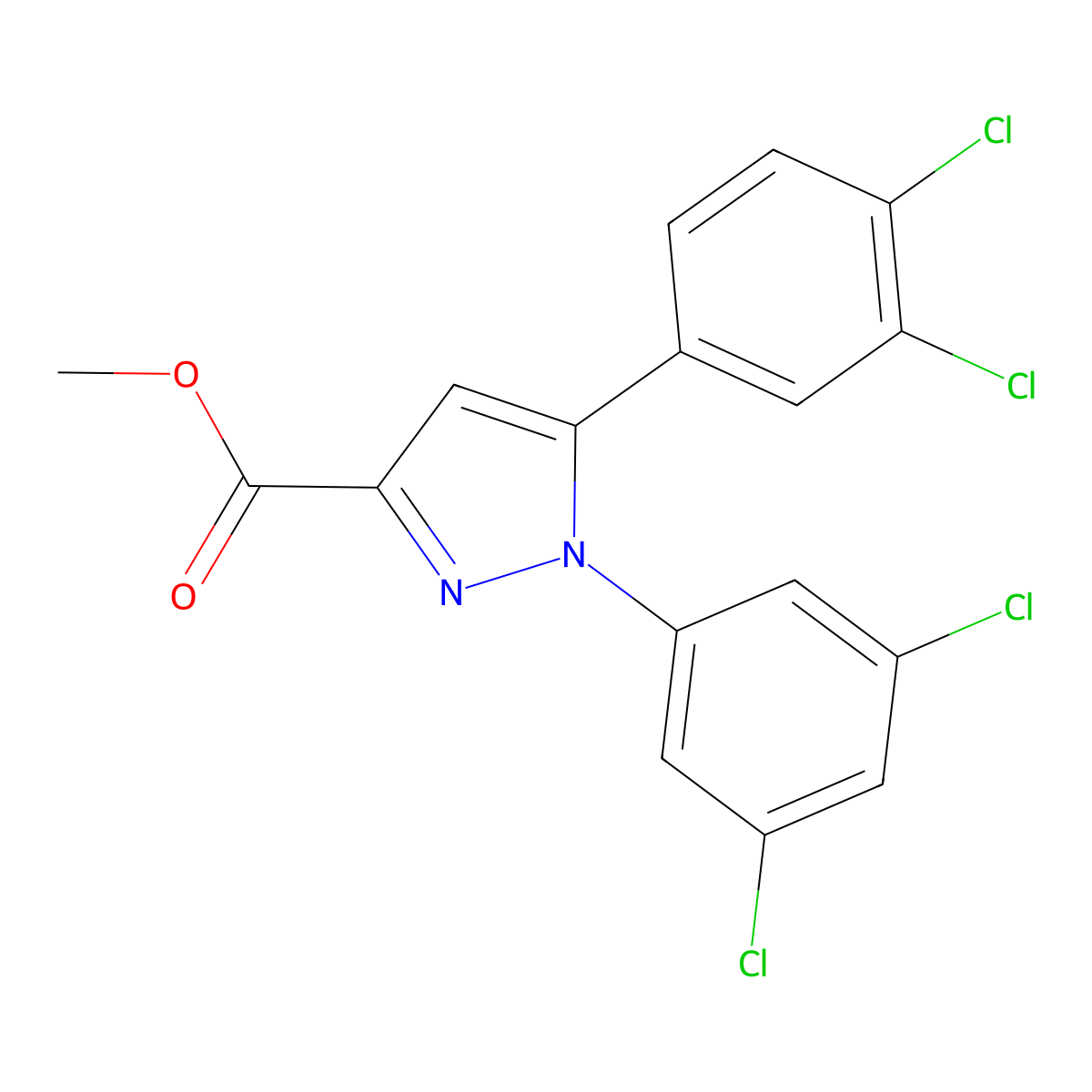 methyl 5-(3,4-dichlorophenyl)-1-(3,5-dichlorophenyl)-1H-pyrazole-3-carboxylate molecular structure, CAS 318256-23-4