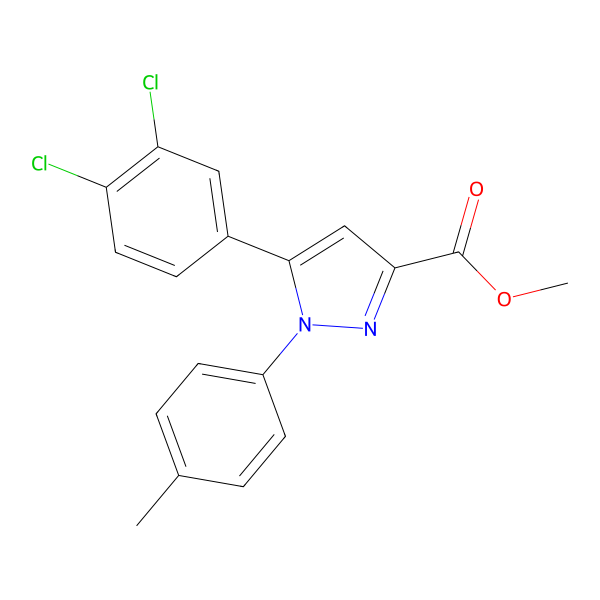 methyl 5-(3,4-dichlorophenyl)-1-(4-methylphenyl)-1H-pyrazole-3-carboxylate molecular structure, CAS 318256-24-5