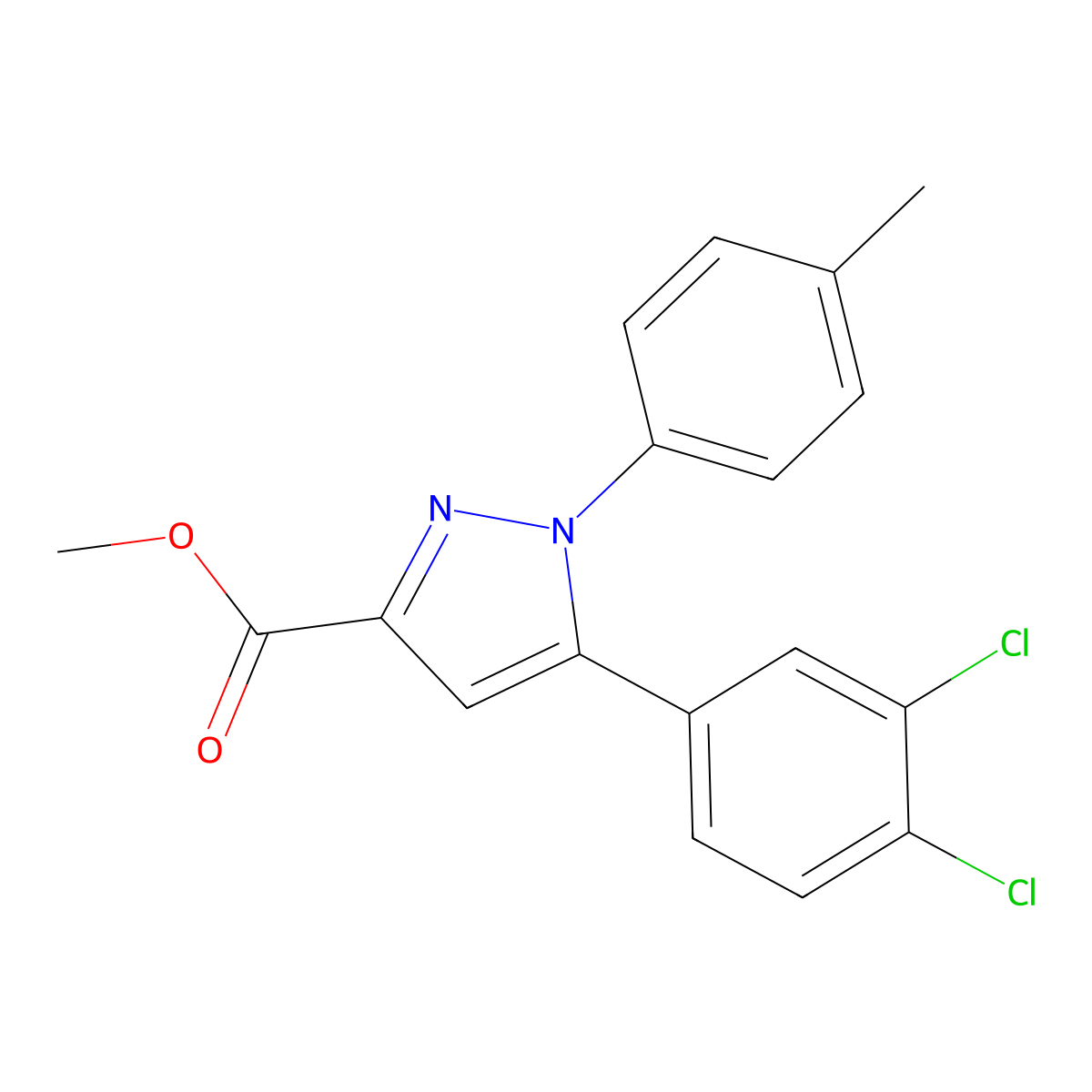 methyl 5-(3,4-dichlorophenyl)-1-(4-methylphenyl)-1H-pyrazole-3-carboxylate molecular structure, CAS 318256-24-5