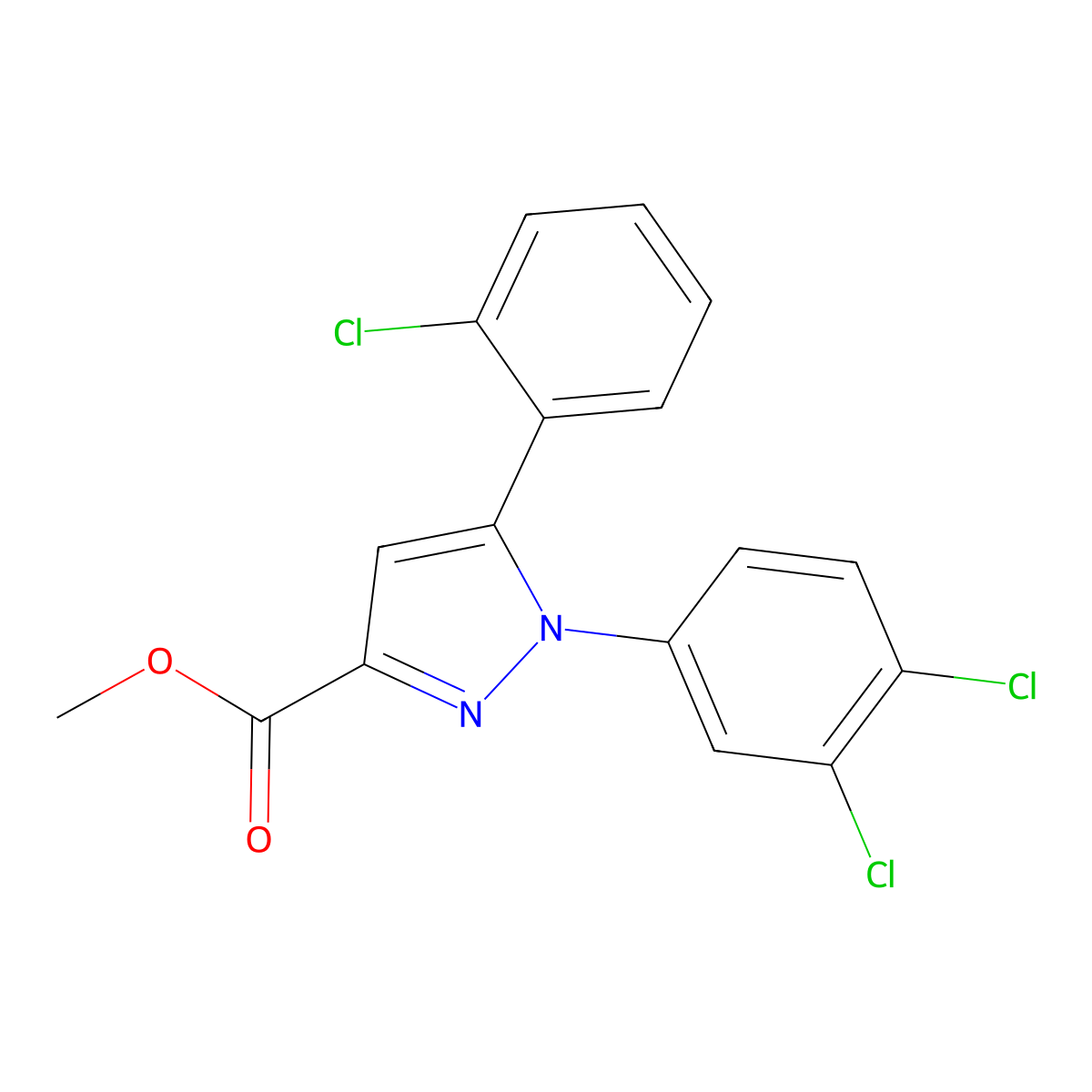 methyl 5-(2-chlorophenyl)-1-(3,4-dichlorophenyl)-1H-pyrazole-3-carboxylate molecular structure, CAS 318256-25-6