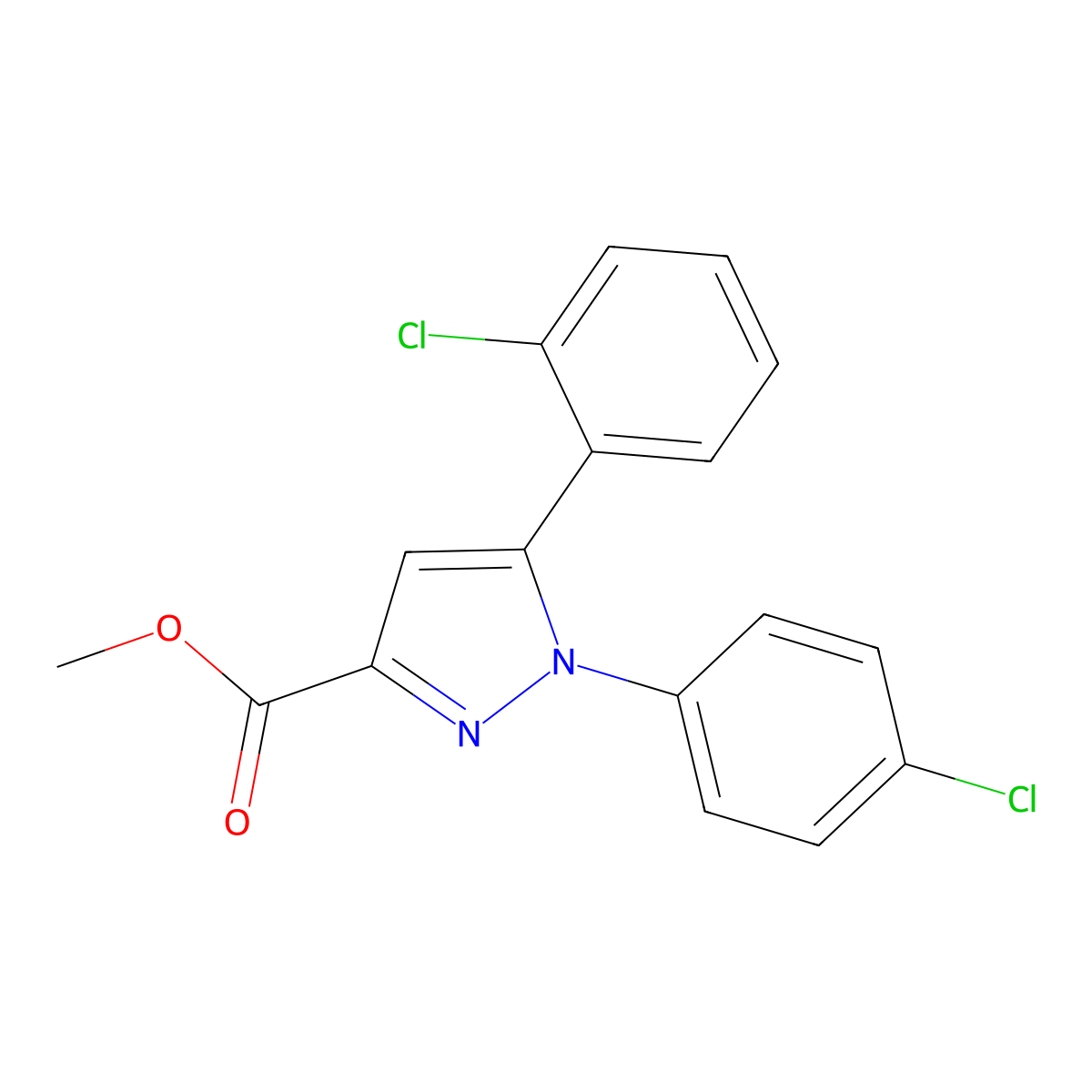 methyl 5-(2-chlorophenyl)-1-(4-chlorophenyl)-1H-pyrazole-3-carboxylate molecular structure, CAS 318256-26-7