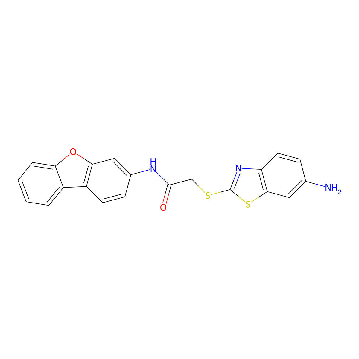 2-[(6-amino-1,3-benzothiazol-2-yl)sulfanyl]-N-dibenzofuran-3-ylacetamide molecular structure, CAS 318258-82-1