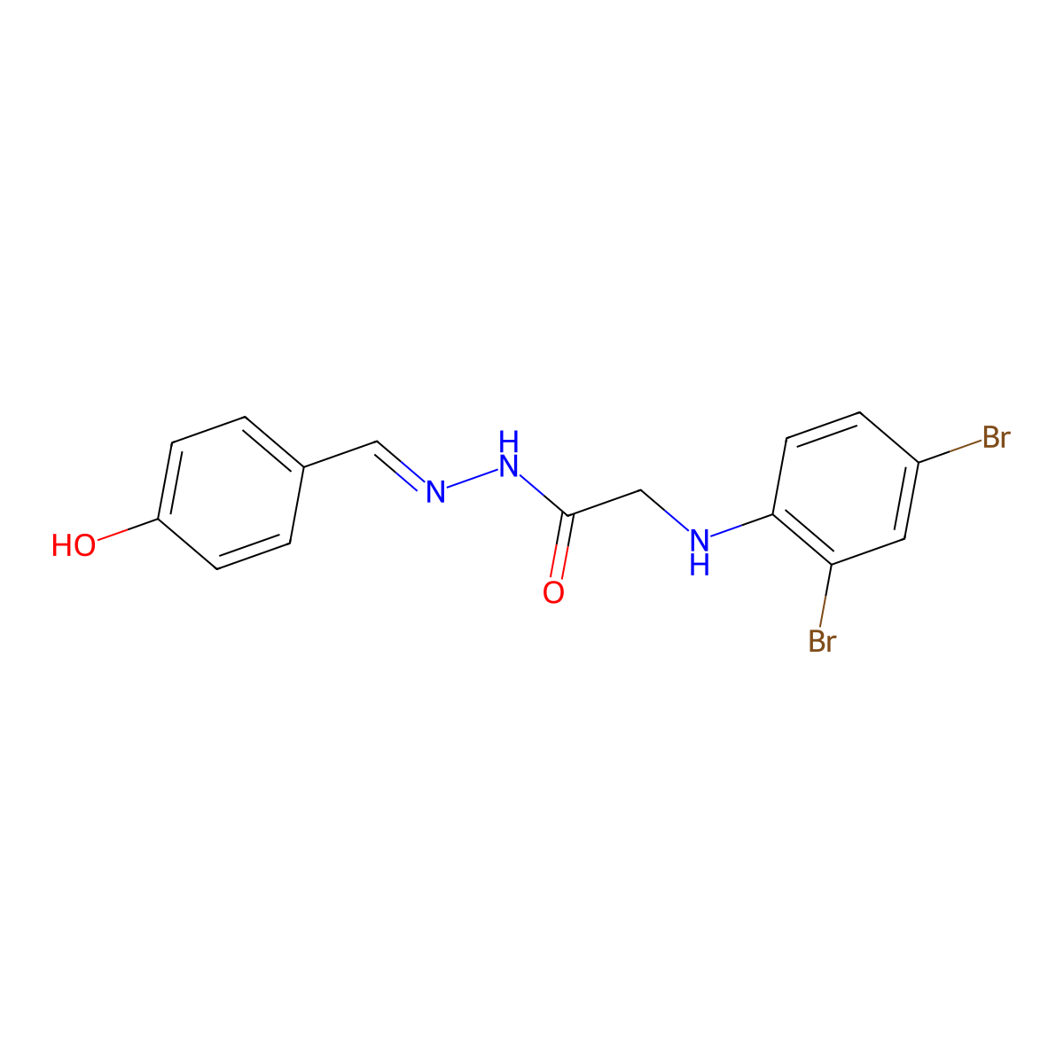 Glycine, N-(2,4-dibromophenyl)-, [(4-hydroxyphenyl)methylene]hydrazide molecular structure, CAS 318261-50-6