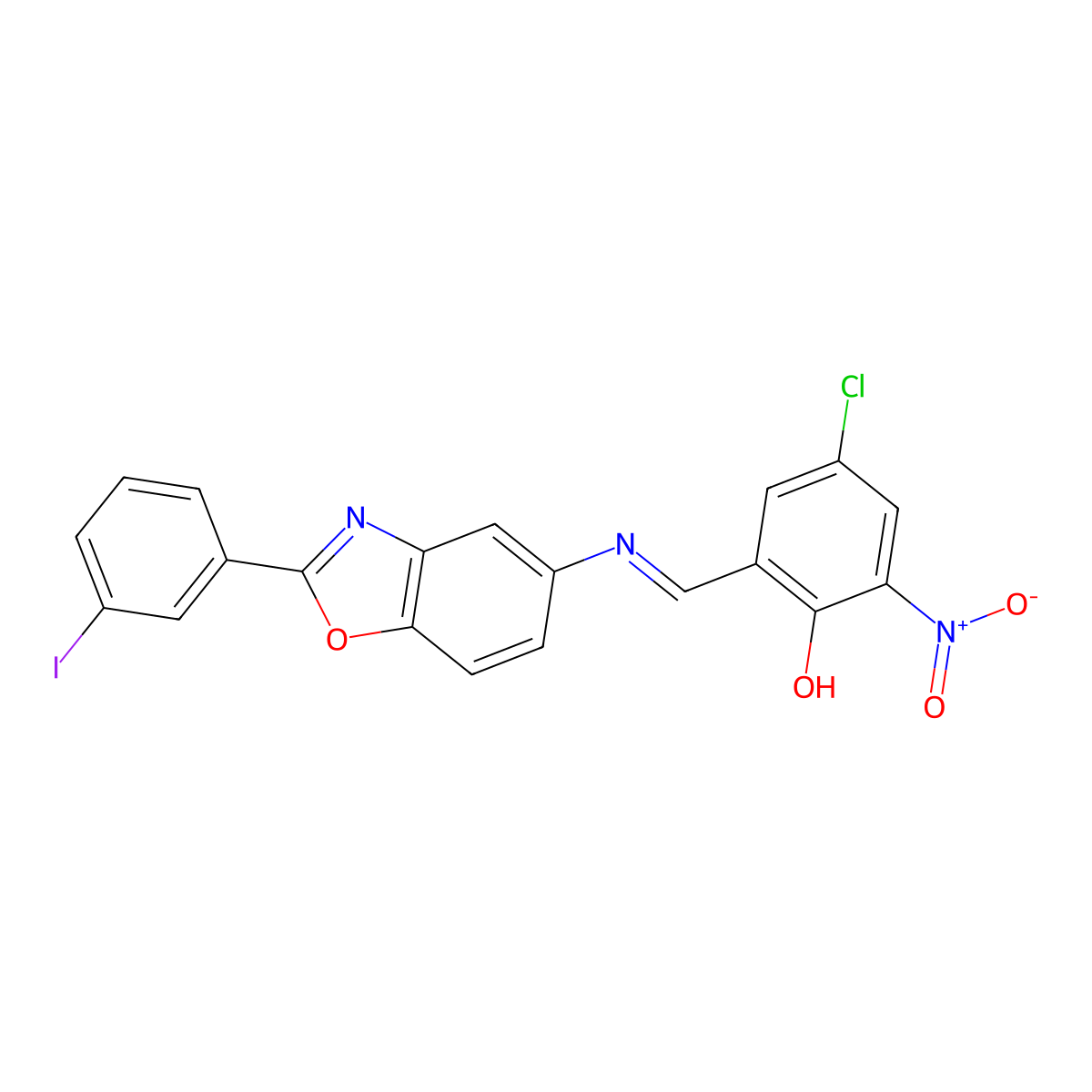 4-chloro-2-[(E)-{[2-(3-iodophenyl)-1,3-benzoxazol-5-yl]imino}methyl]-6-nitrophenol molecular structure, CAS 318266-03-4