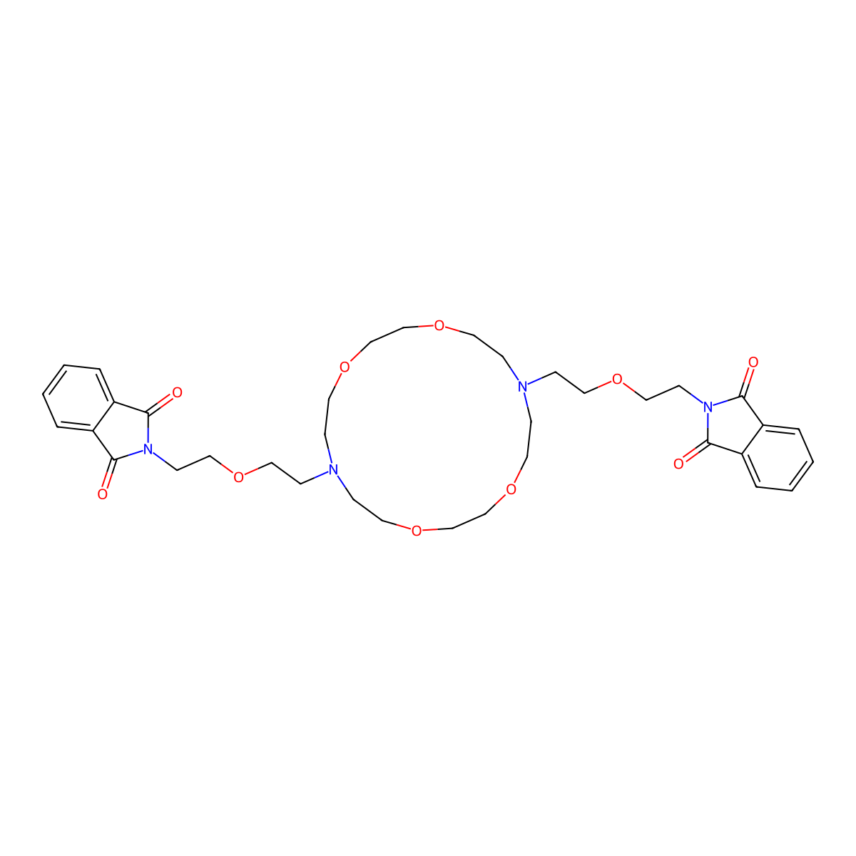 2-[2-[2-[16-[2-[2-(1,3-Dioxoisoindol-2-yl)ethoxy]ethyl]-1,4,10,13-tetraoxa-7,16-diazacyclooctadec-7-yl]ethoxy]ethyl]isoindole-1,3-dione molecular structure, CAS 318271-26-0
