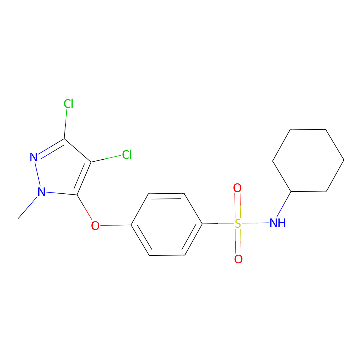 N-cyclohexyl-4-[(3,4-dichloro-1-methyl-1H-pyrazol-5-yl)oxy]benzenesulfonamide molecular structure, CAS 318284-25-2