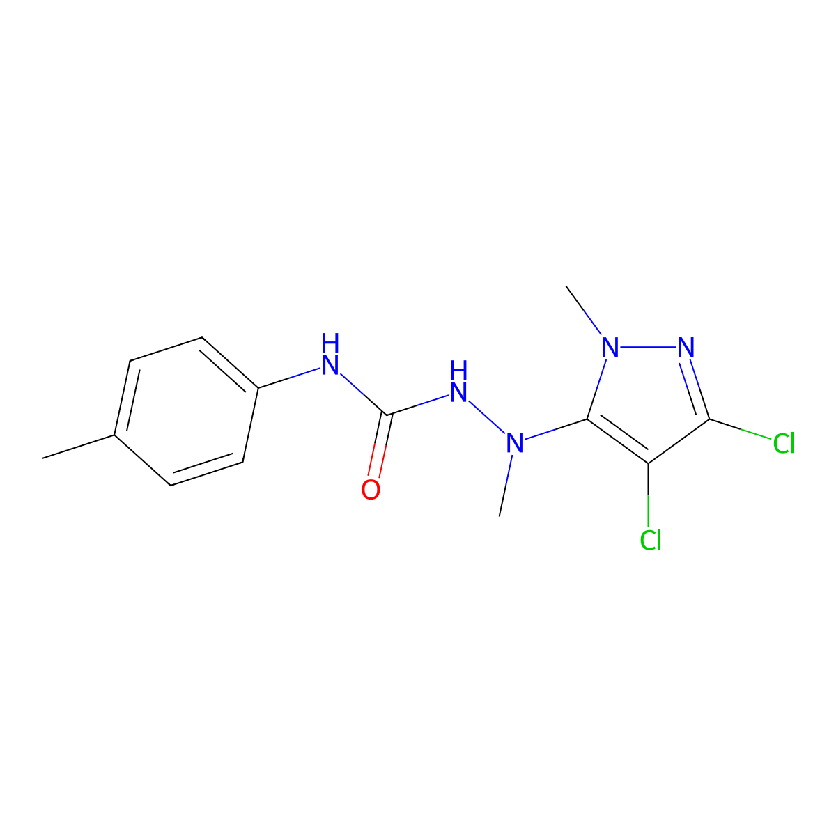 2-(3,4-dichloro-1-methyl-1H-pyrazol-5-yl)-2-methyl-N-(4-methylphenyl)-1-hydrazinecarboxamide molecular structure, CAS 318284-29-6