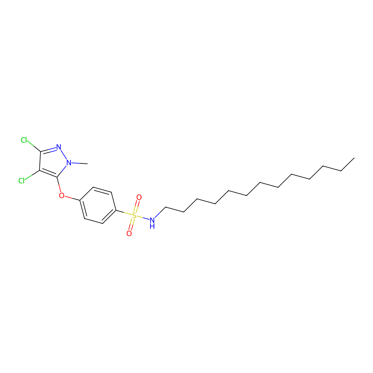 4-[(3,4-dichloro-1-methyl-1H-pyrazol-5-yl)oxy]-N-tridecylbenzenesulfonamide molecular structure, CAS 318284-30-9
