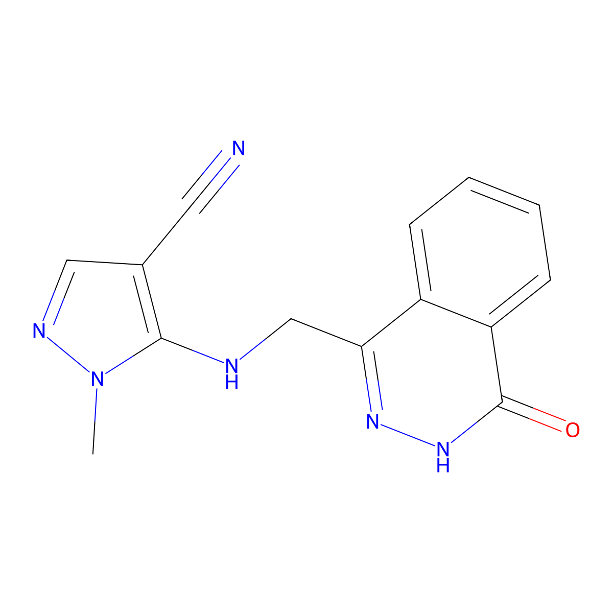 1-methyl-5-{[(4-oxo-3,4-dihydro-1-phthalazinyl)methyl]amino}-1H-pyrazole-4-carbonitrile molecular structure, CAS 318284-41-2