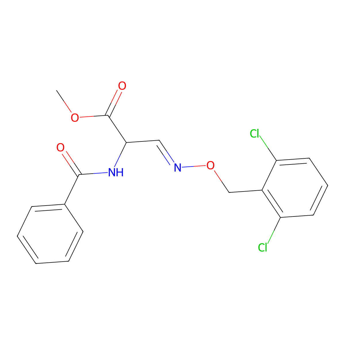 Methyl 2-(benzoylamino)-3-{[(2,6-dichlorobenzyl)oxy]imino}propanoate molecular structure, CAS 318284-53-6