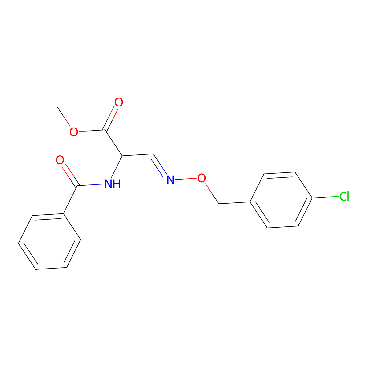 Methyl 2-(benzoylamino)-3-{[(4-chlorobenzyl)oxy]imino}propanoate molecular structure, CAS 318284-58-1
