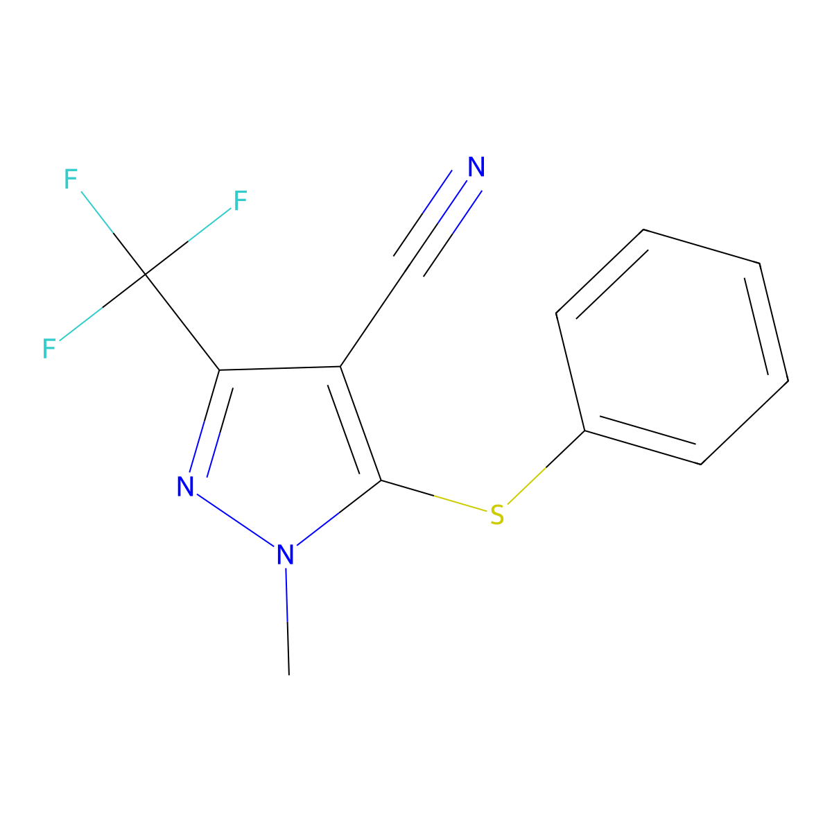 1-methyl-5-(phenylsulfanyl)-3-(trifluoromethyl)-1H-pyrazole-4-carbonitrile molecular structure, CAS 318284-60-5