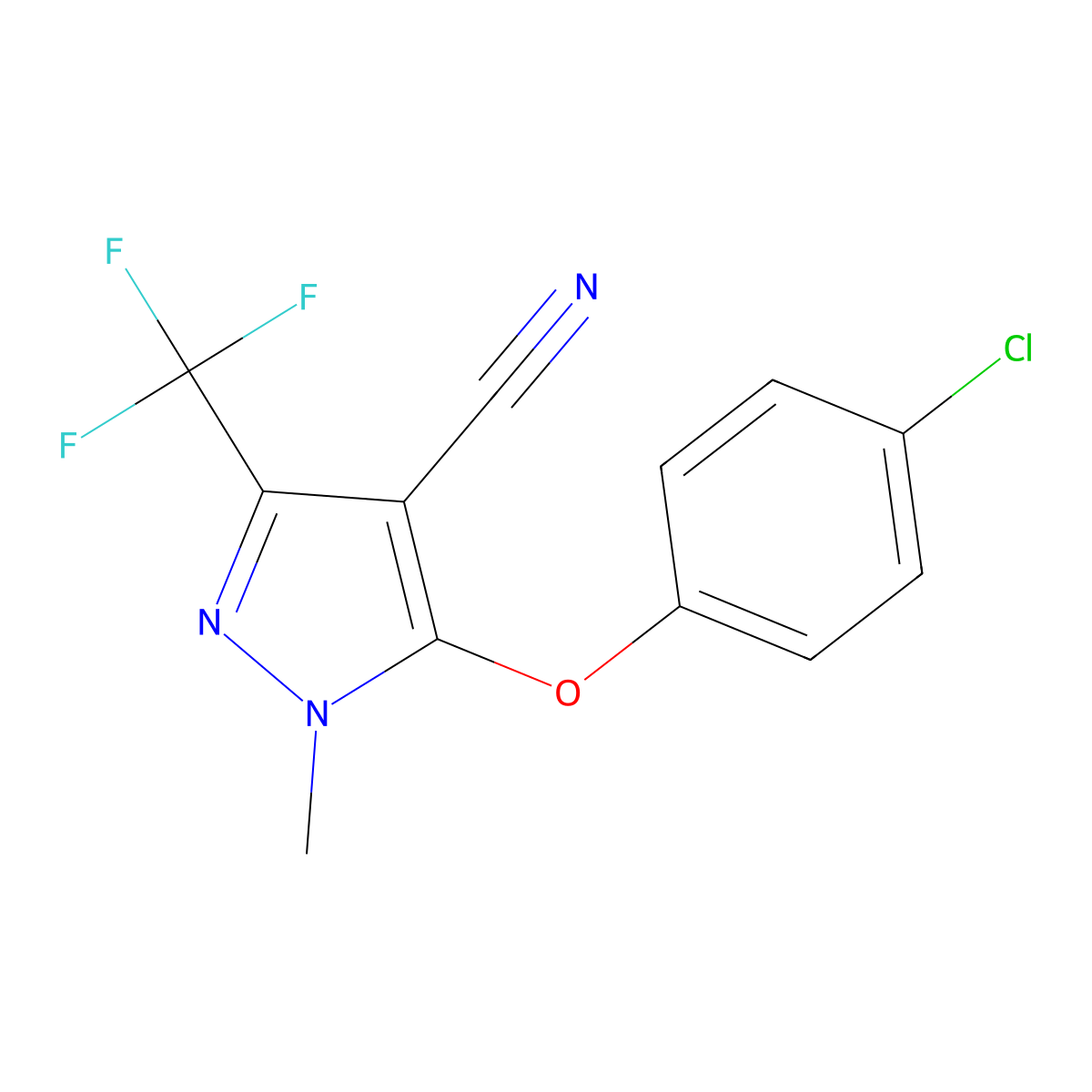 5-(4-chlorophenoxy)-1-methyl-3-(trifluoromethyl)-1H-pyrazole-4-carbonitrile molecular structure, CAS 318284-61-6