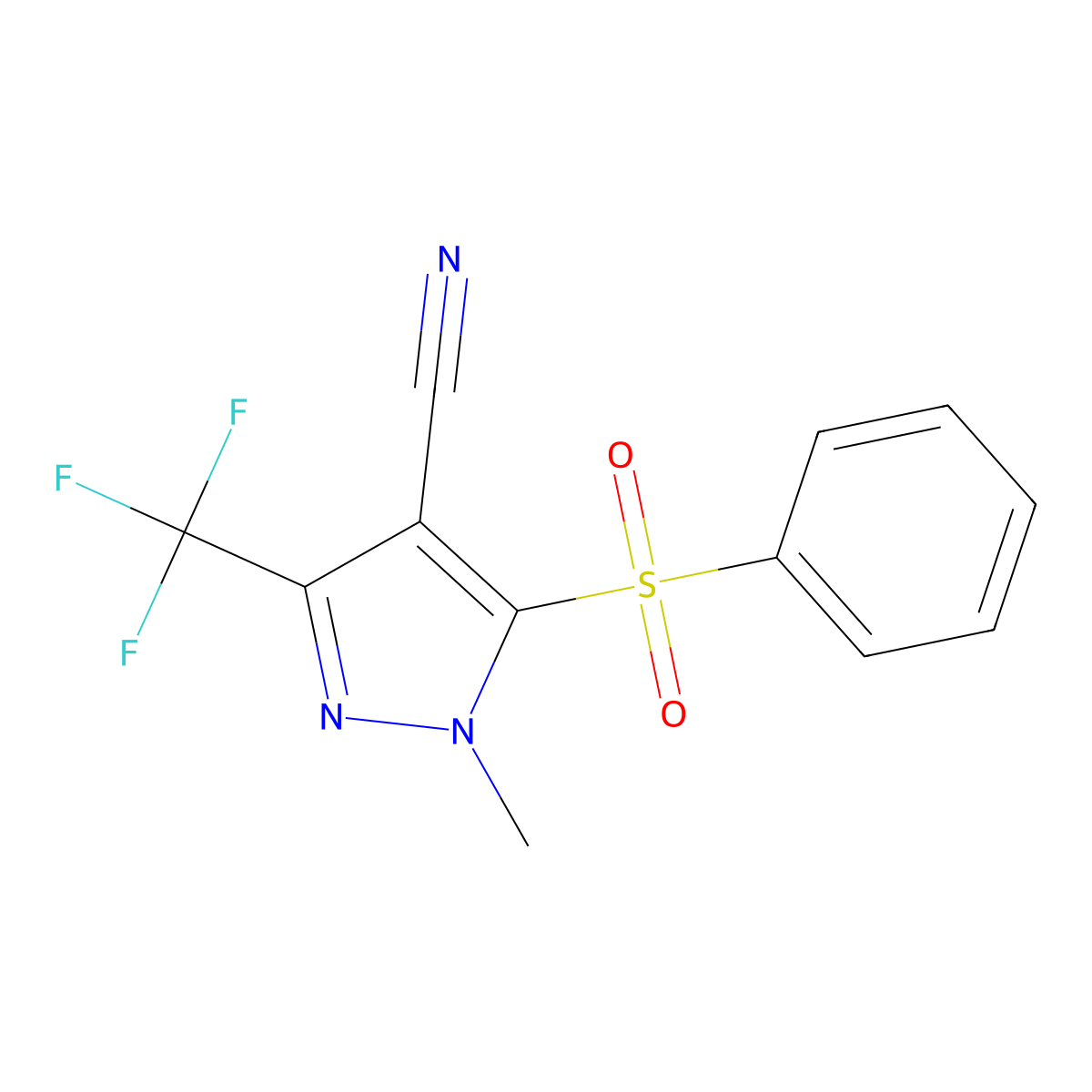 1-methyl-5-(phenylsulfonyl)-3-(trifluoromethyl)-1H-pyrazole-4-carbonitrile molecular structure, CAS 318284-63-8