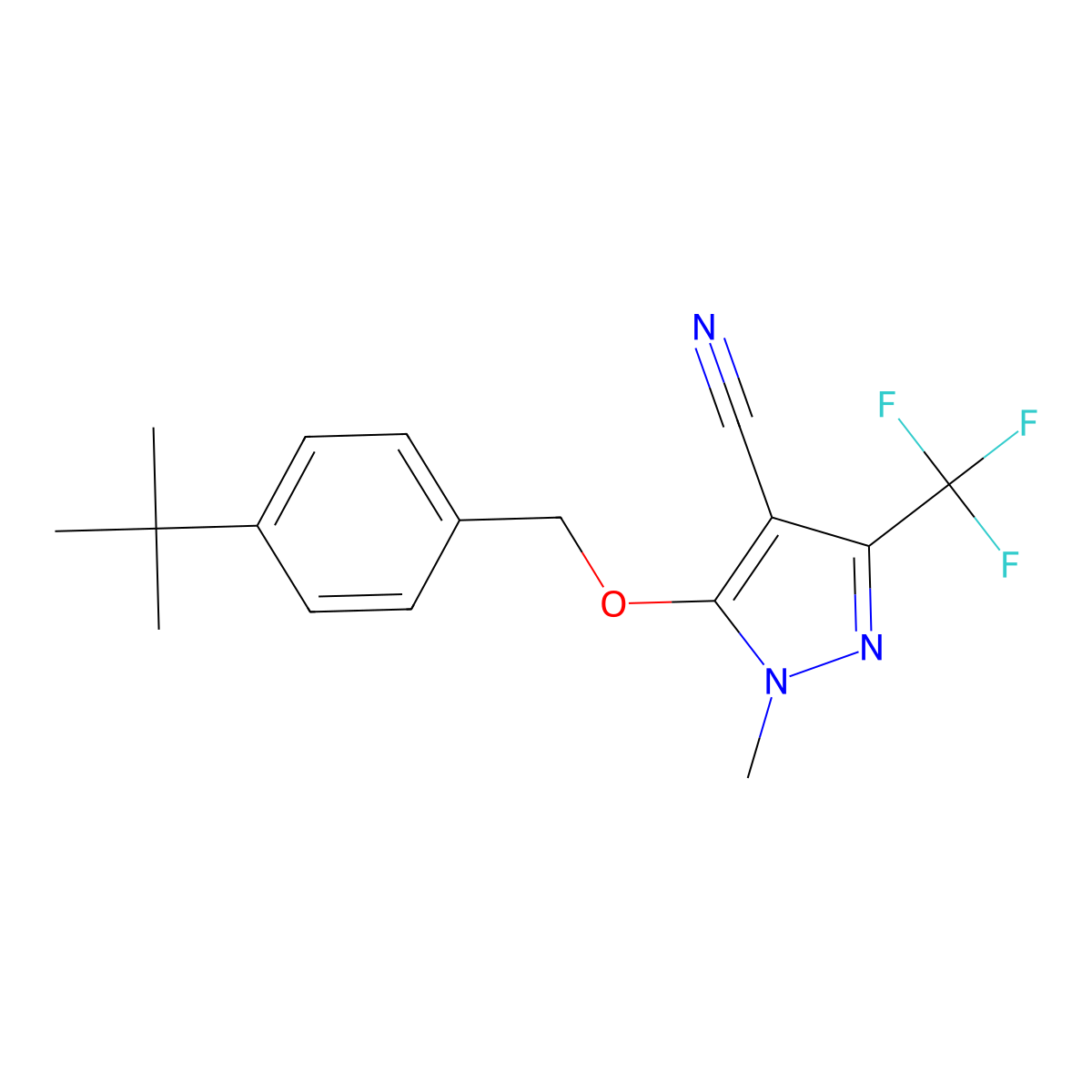 5-{[4-(tert-butyl)benzyl]oxy}-1-methyl-3-(trifluoromethyl)-1H-pyrazole-4-carbonitrile molecular structure, CAS 318284-66-1