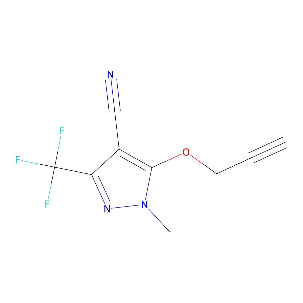 1-methyl-5-(2-propynyloxy)-3-(trifluoromethyl)-1H-pyrazole-4-carbonitrile molecular structure, CAS 318284-67-2