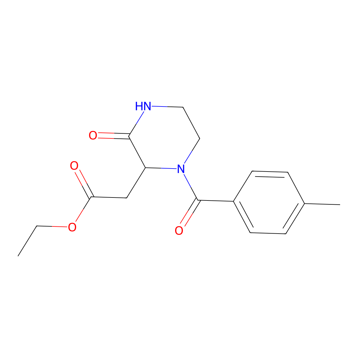 Ethyl 2-[1-(4-methylbenzoyl)-3-oxo-2-piperazinyl]acetate molecular structure, CAS 318288-60-7