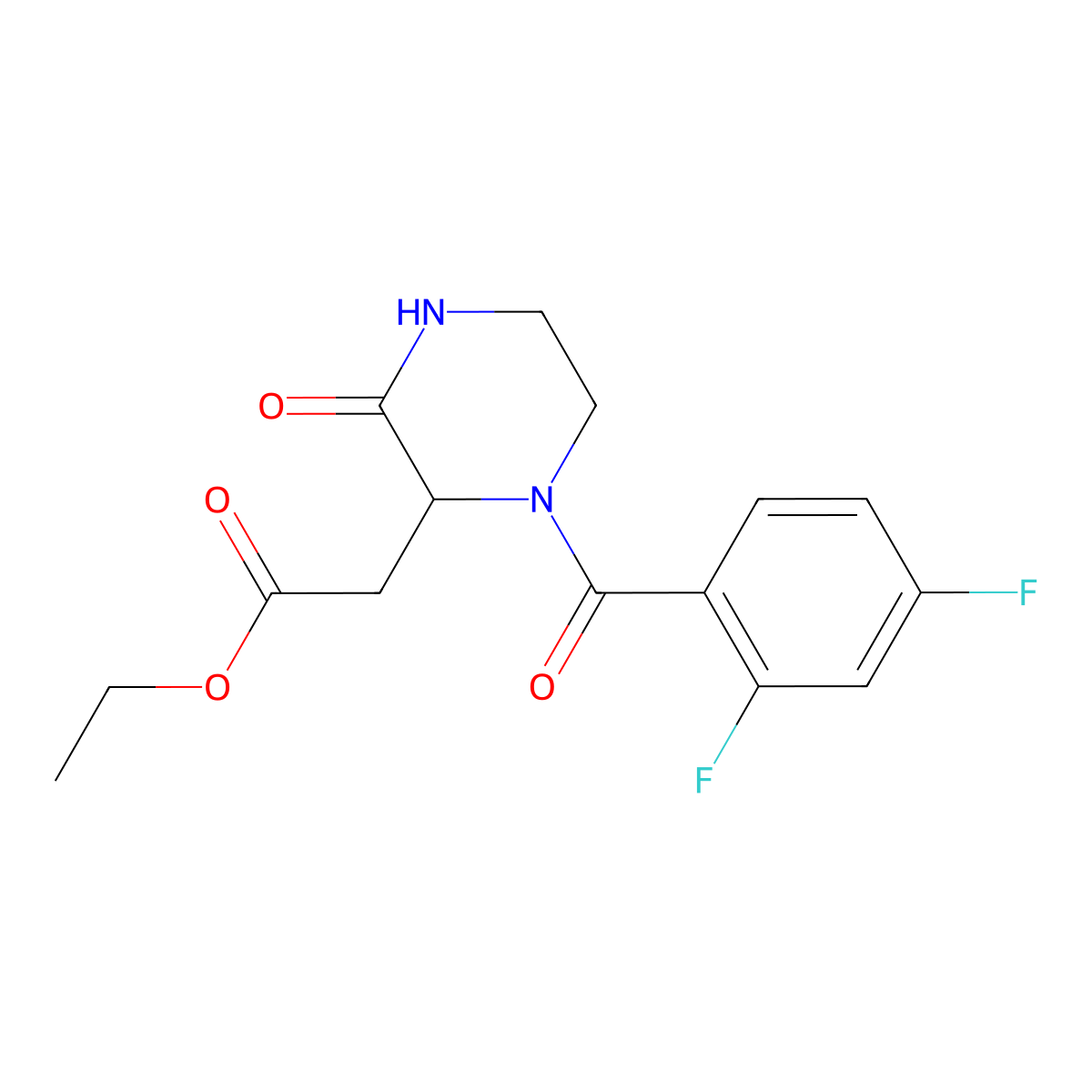 Ethyl 2-[1-(2,4-difluorobenzoyl)-3-oxo-2-piperazinyl]acetate molecular structure, CAS 318288-62-9
