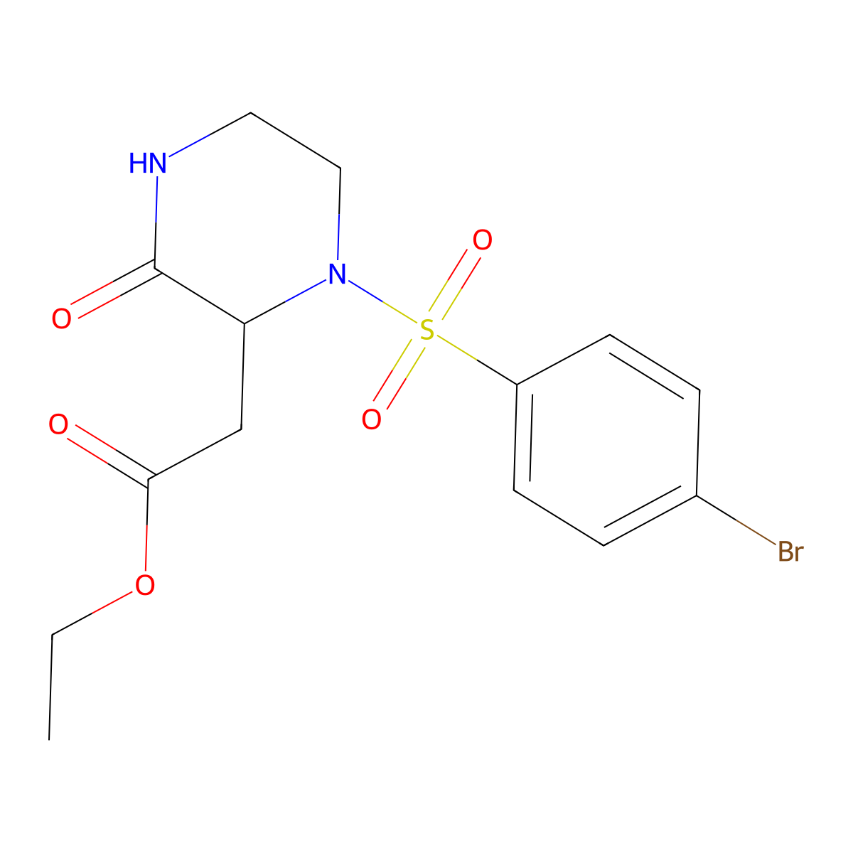 Ethyl 2-{1-[(4-bromophenyl)sulfonyl]-3-oxo-2-piperazinyl}acetate molecular structure, CAS 318288-66-3