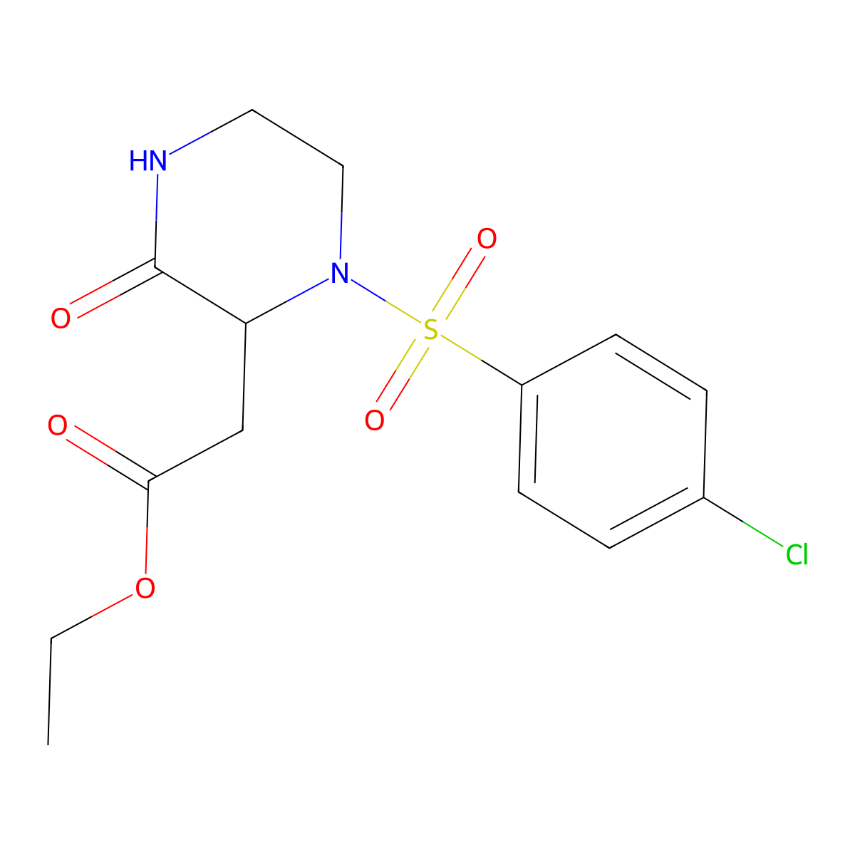Ethyl 2-(1-(4-chlorophenylsulfonyl)-3-oxopiperazin-2-yl)acetate molecular structure, CAS 318288-68-5