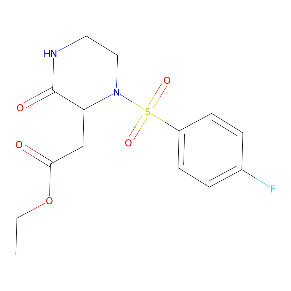Ethyl 2-{1-[(4-fluorophenyl)sulfonyl]-3-oxo-2-piperazinyl}acetate molecular structure, CAS 318288-74-3